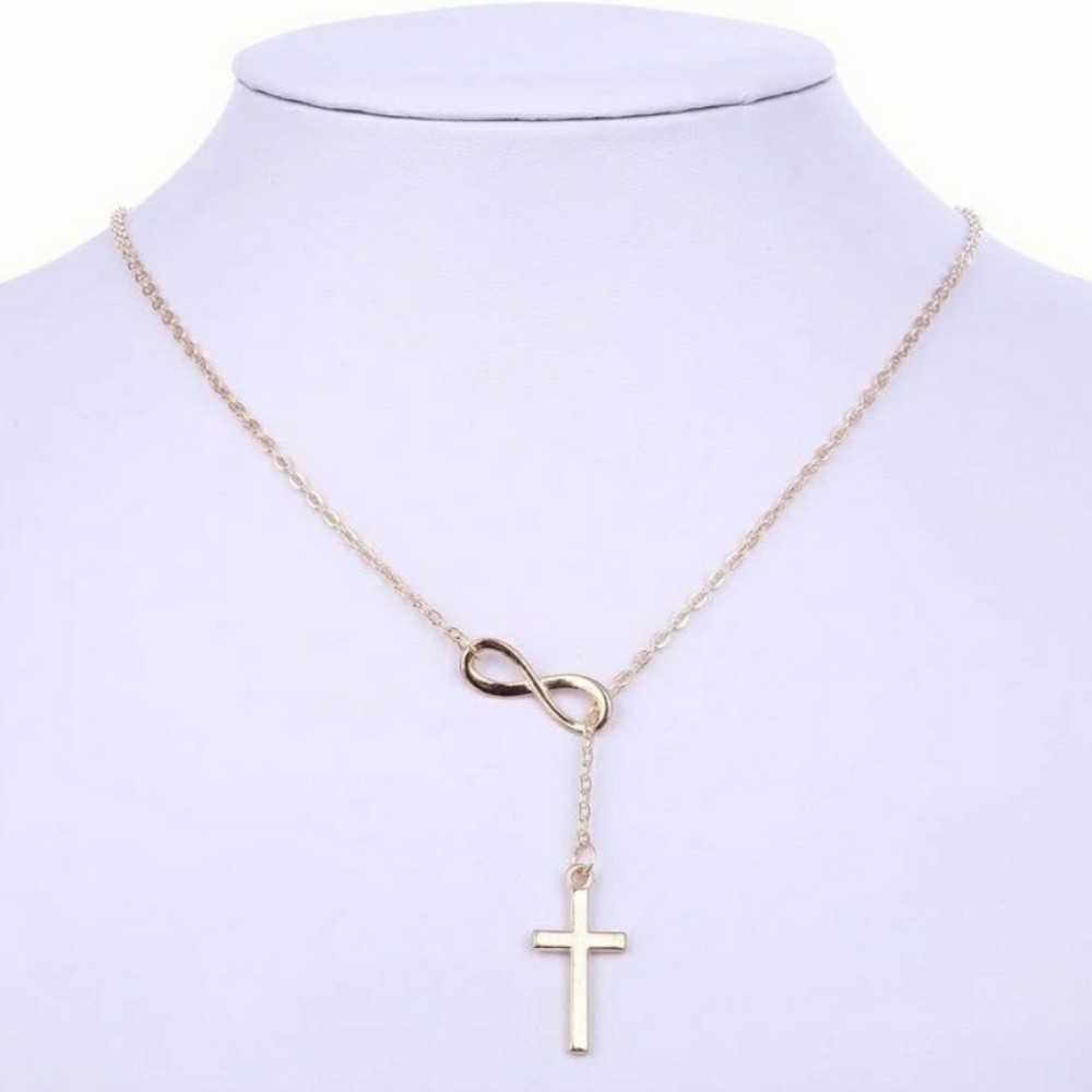 Gold Cross Infinity Necklace